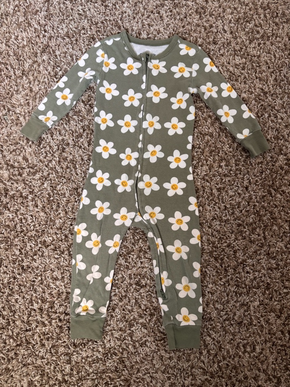 Old Navy Olive Green Floral Zip One-Piece Pajamas 18-24M